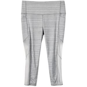Athleta Chaturanga Crop Leggings L Gray White Mesh High Rise Yoga Pants